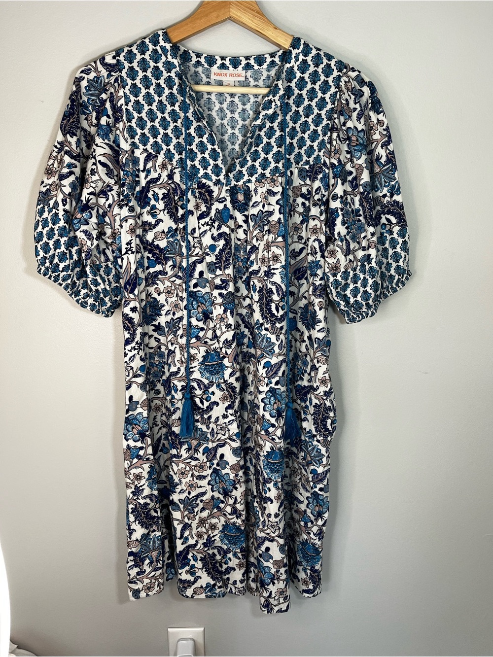 Knox Rose Blue Boho Floral Cotton Relaxed Shift Dress Women’s XS